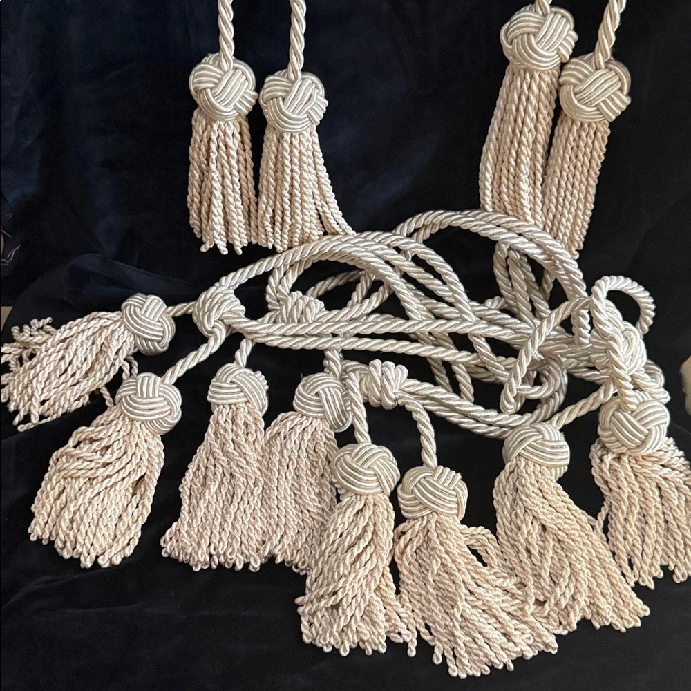 Elegant Cream Rope Tassels Rayon Curtain Drapery Tie Backs 6 Total ivory color
